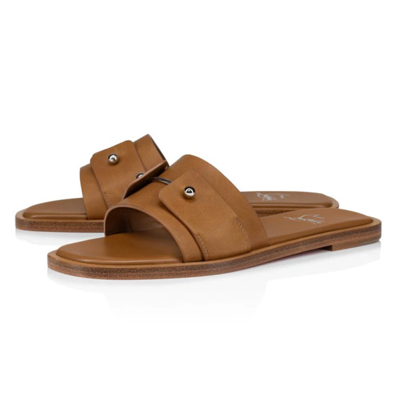 Christian Louboutin Shoes - Christian Louboutin Chambelimule Donna Flat Tera Brown Leather Slide Sandal 36